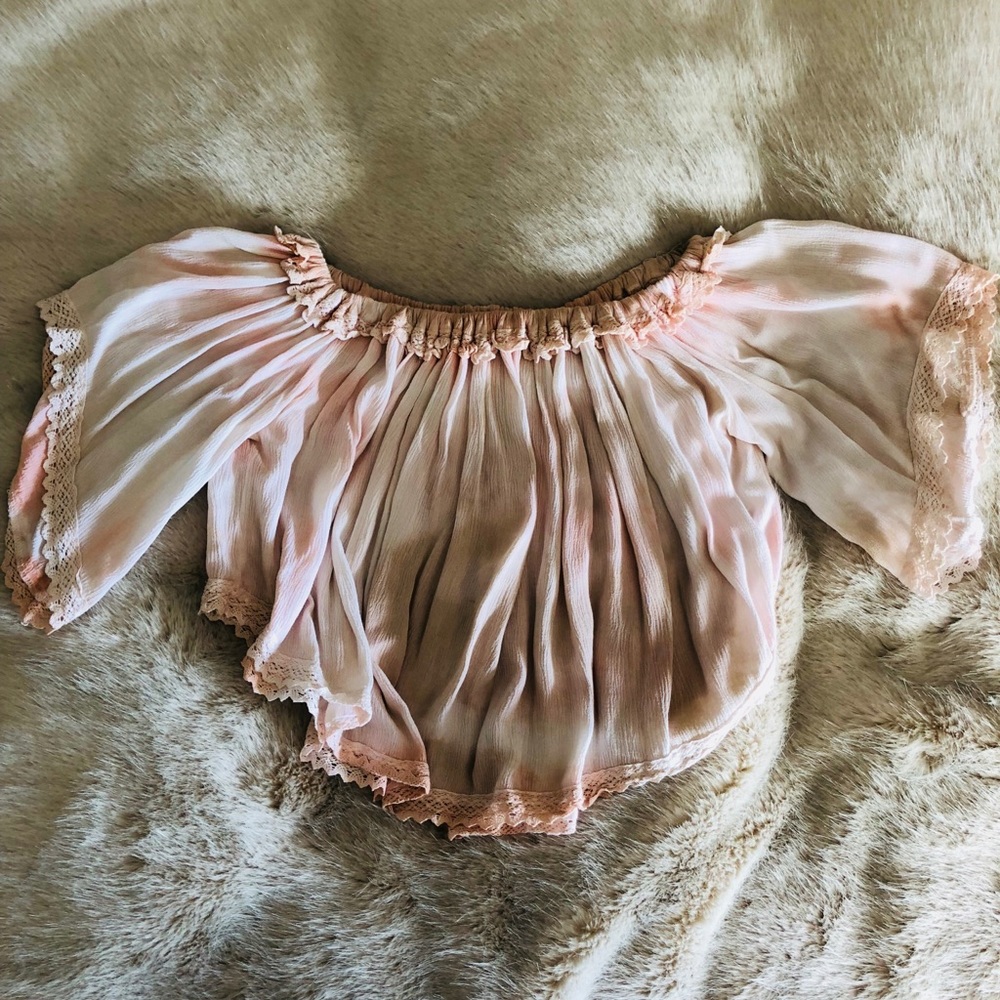 Flowy pink off the shoulder shirt